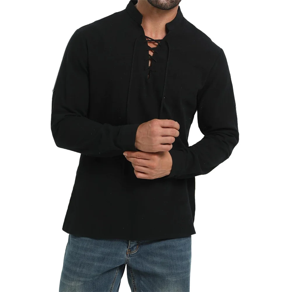 Medieval Gothic Lace Up Pirate Shirt - Lente Herfst Heren Piraat Shirt Vintage
