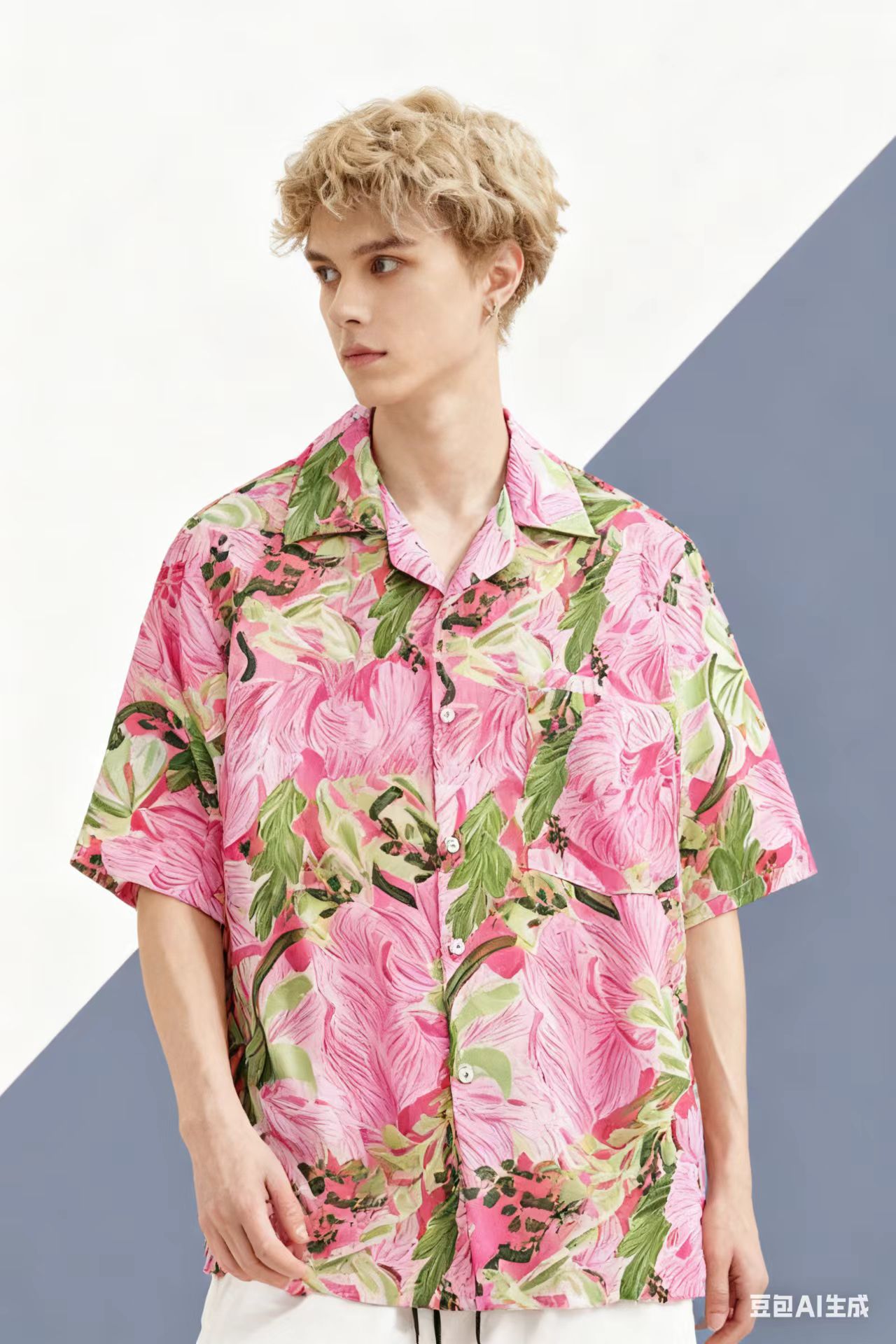 Vintage Hawaiian Floral Shirt - Vintage Strand Blusas Roeping Roze Graffiti