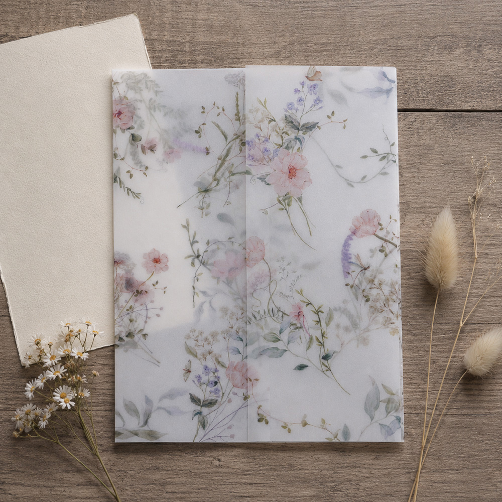 Jackets - 20/50 stuks vellum-wikkel met aquarel-wildbloemen, DIY
