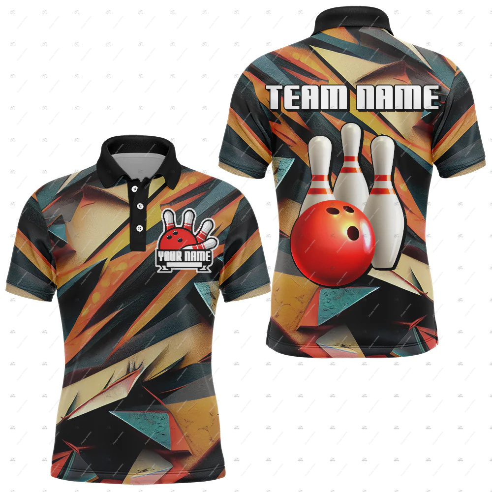 Short Sleeve Bowling Shirt Retro - Aangepaste naam Bowling Skull Flame Graffiti