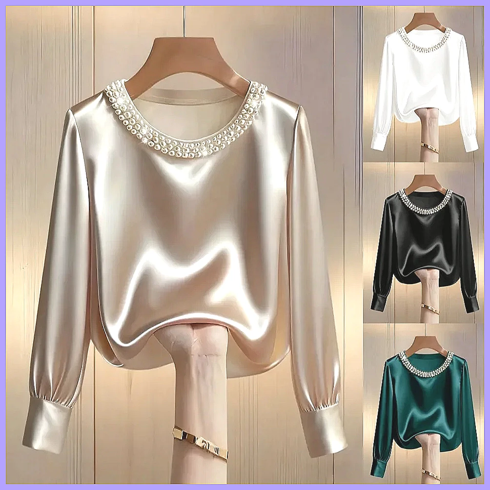 Shirts - Elegante satijnen blouse met kralen voor
