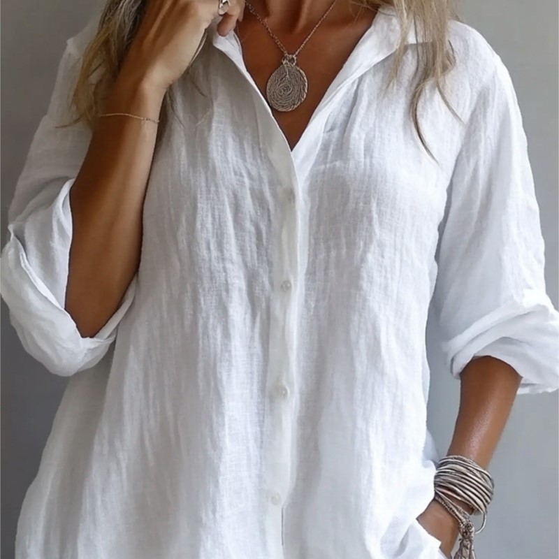 Mens Linen Shirt Long Sleeve - Effen Kleur Linnen Sexy V-hals Single