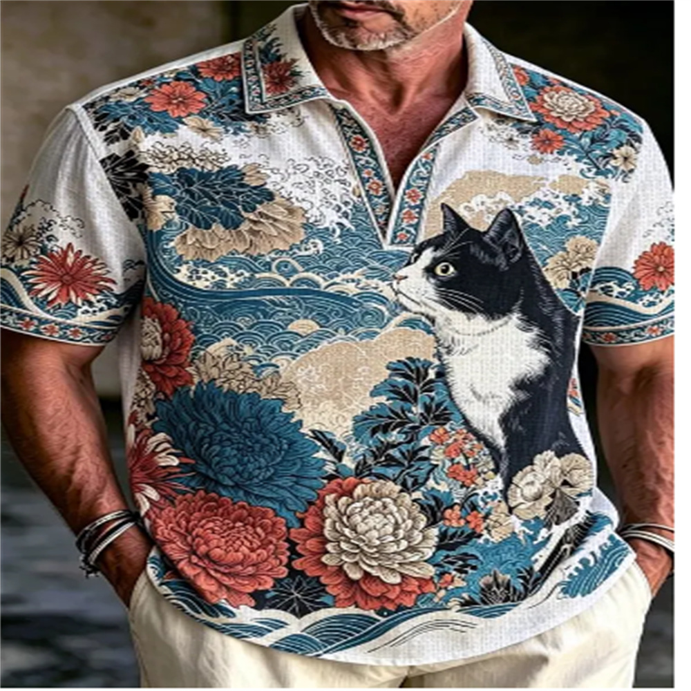 Vintage Hawaiian Floral Shirt - Herenshirt met korte mouwen, vintage Ukiyo-e