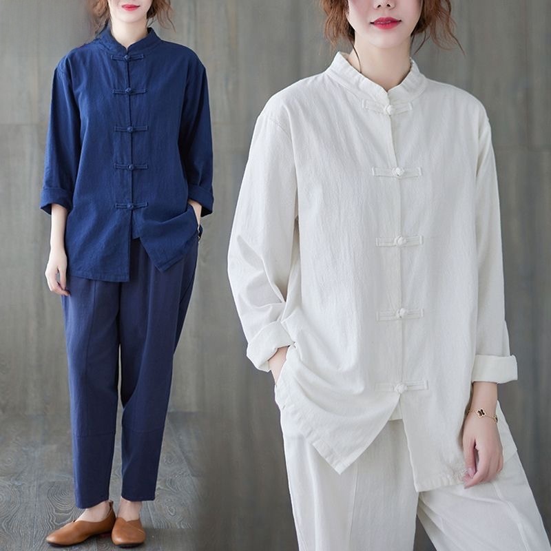 Mens Linen Shirt Long Sleeve - Loszittende katoenen linnen overhemd met lange