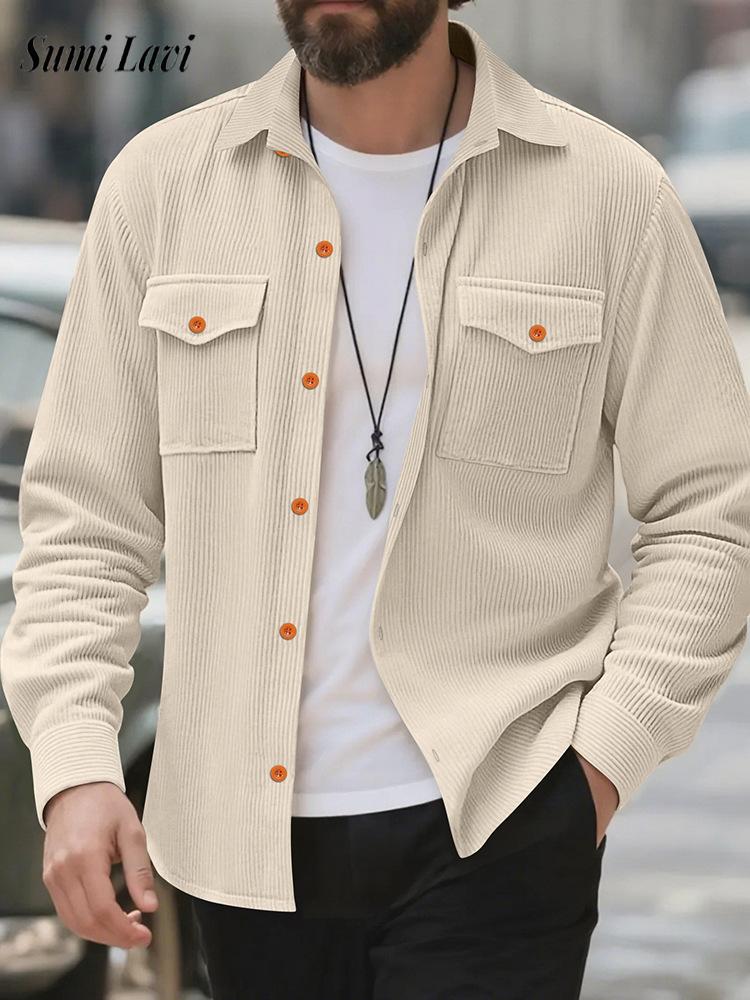 Corduroy Button Up Shirt Men - Casual Heren Corduroy Shirt Jas Lente