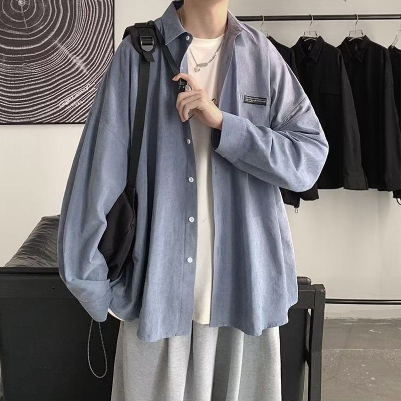 Corduroy Button Up Shirt Men - Koreaanse Mode Zwarte Shirts Met Lange
