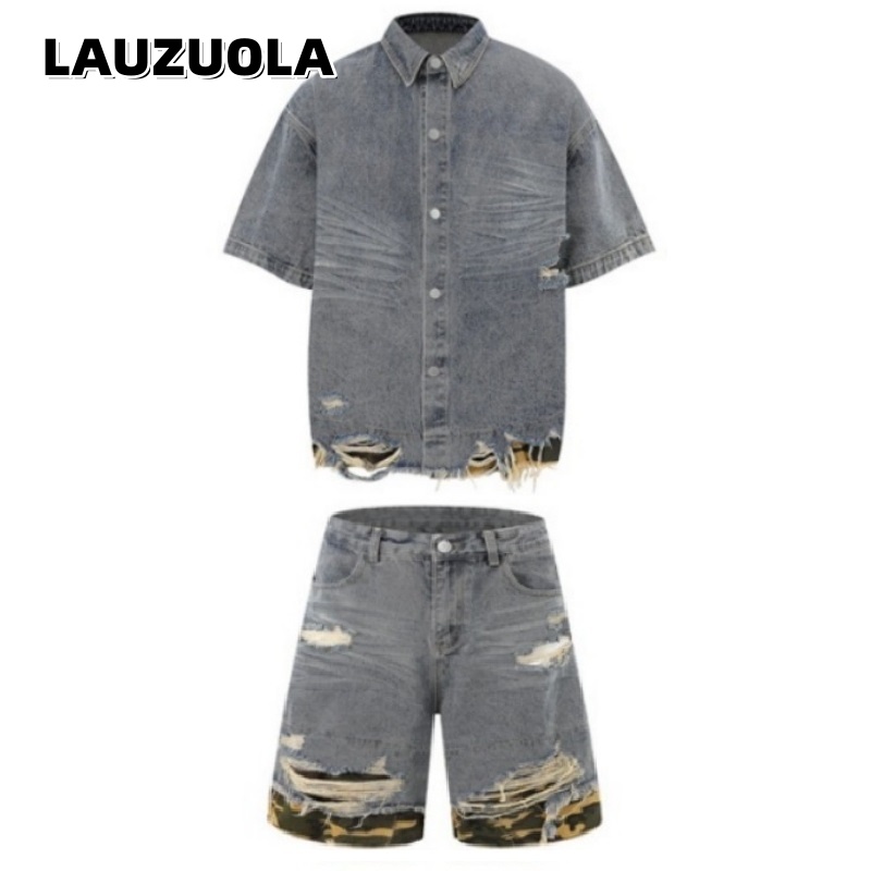 Jeans - Herenshirt met korte mouwen en distressed