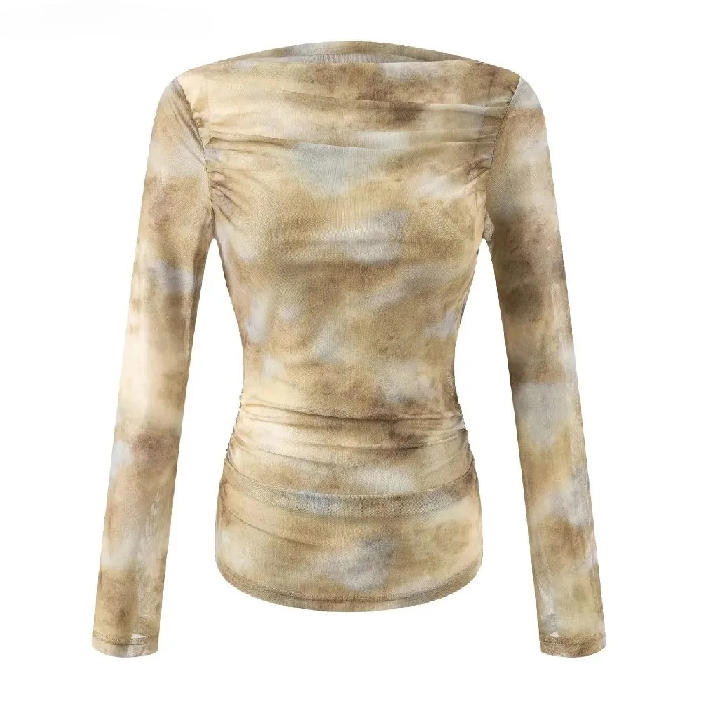 T-Shirts - 2025 Sexy Tie-Dye Print Gerimpelde Schouder