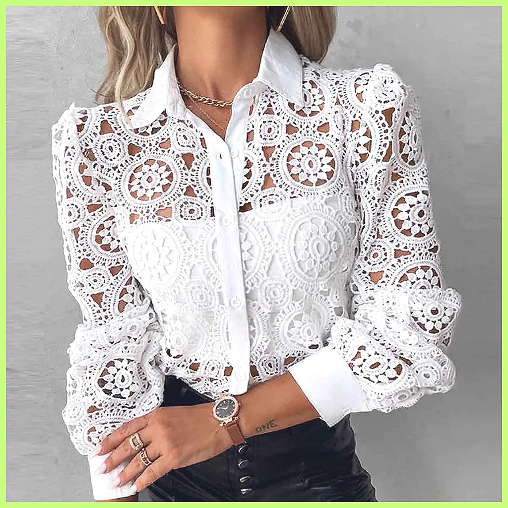 Shirts - 2025 Dames Wit Kant Blouse, Elegant