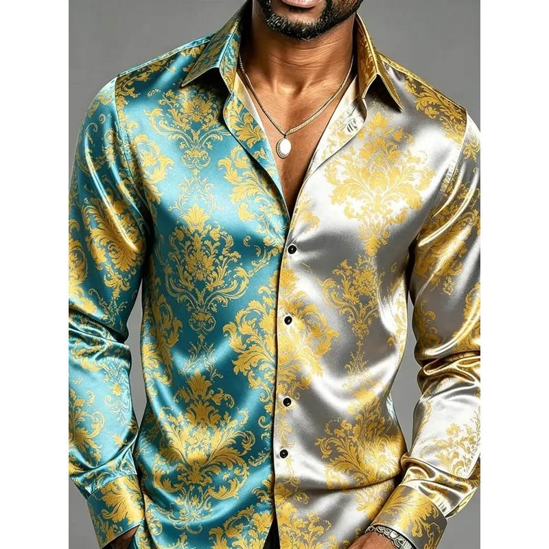 Mens Satin Silk Dress Shirt - Zijden satijnen overhemden met lange mouwen,