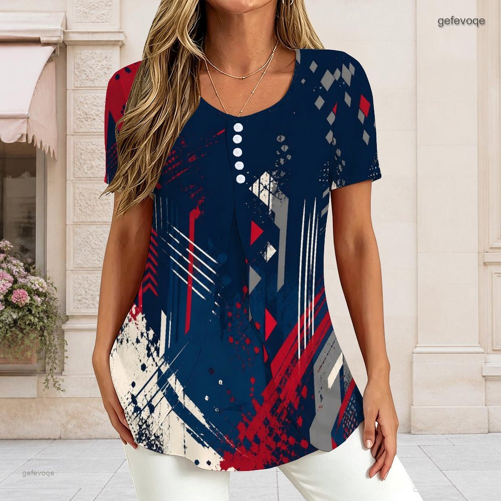 T-Shirts - Dames V-hals T-shirt met korte mouwen,