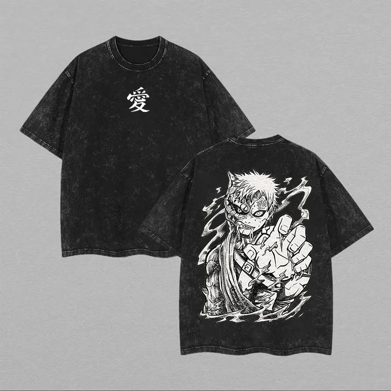 Acid Wash Vintage Graphic T Shirt - Naruto Gaara T-shirt Love Shukaku Vintage
