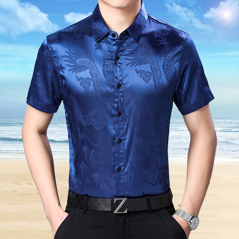 Mens Fashion Patroon Zijde Shi - Mens Satin Silk Dress Shirt recensie en prijs