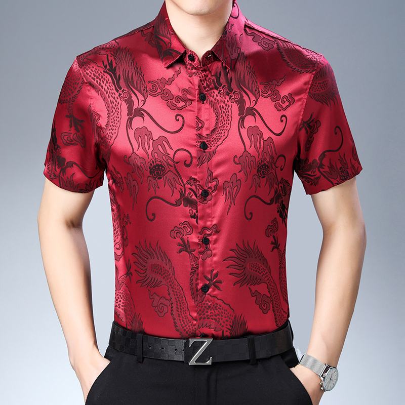 Mens Fashion Patroon Zijde Shi - Mens Satin Silk Dress Shirt recensie en prijs