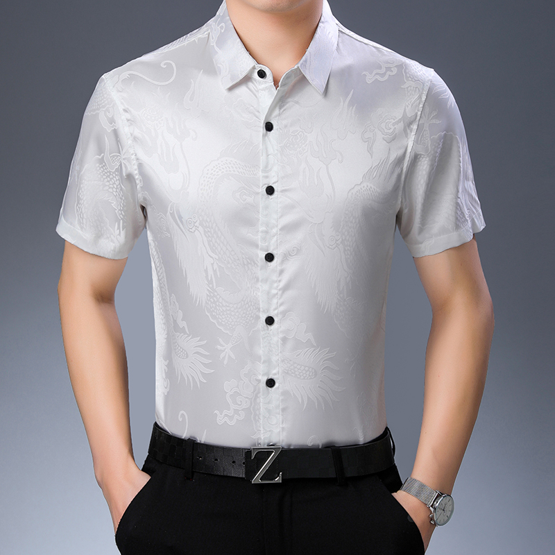 Mens Fashion Patroon Zijde Shi - Mens Satin Silk Dress Shirt recensie en prijs