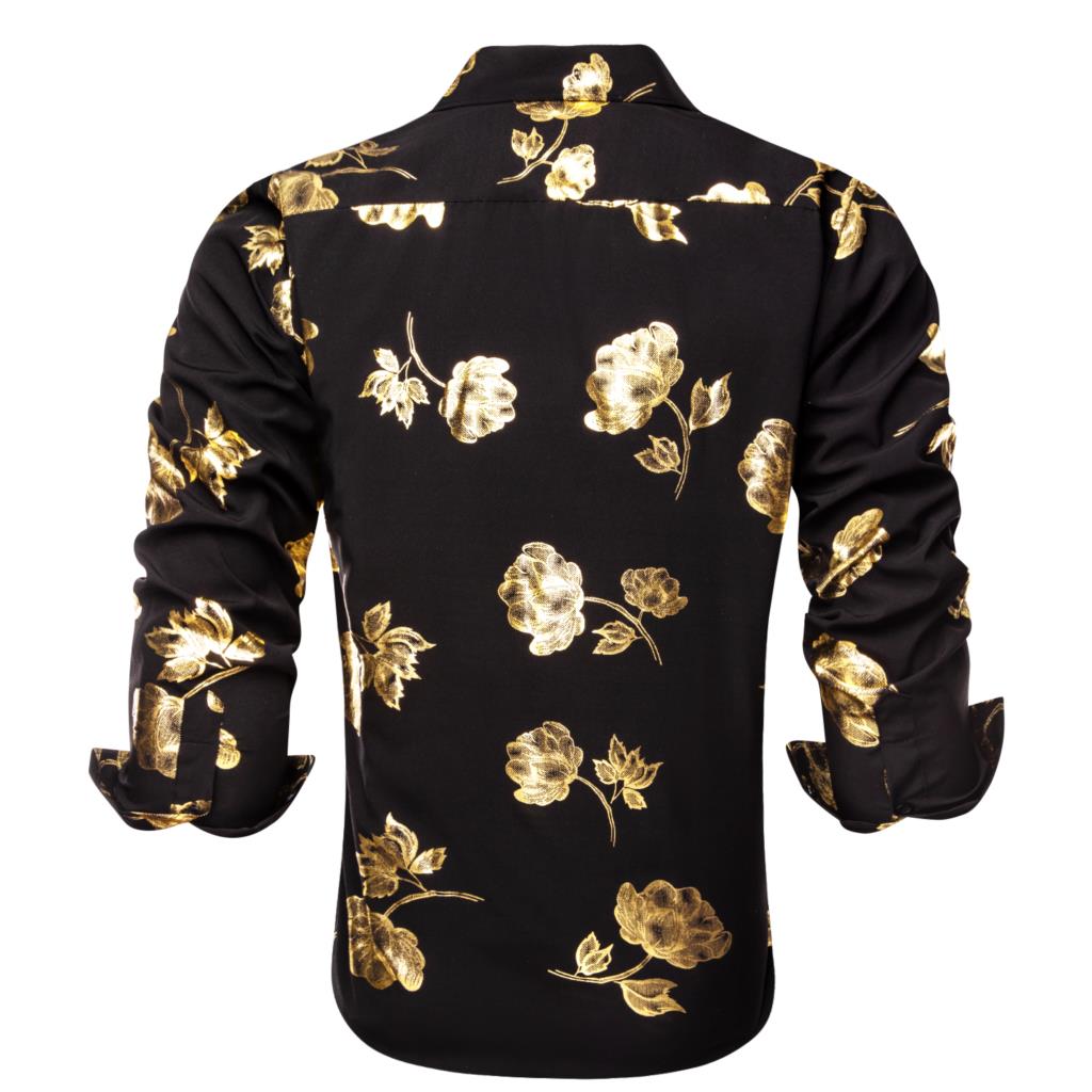 Hi-Tie Zwart Goud Zijden Heren - Mens Satin Silk Dress Shirt recensie en prijs