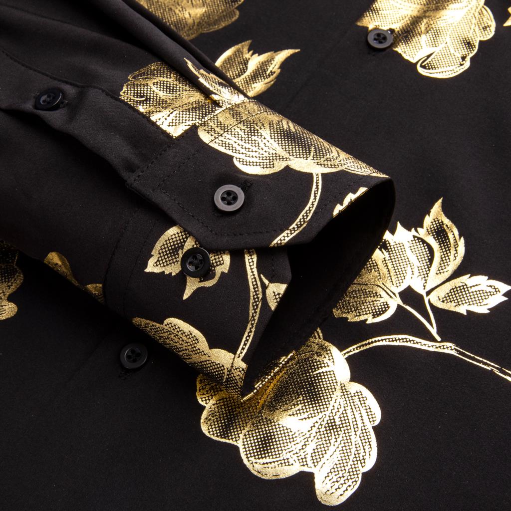 Hi-Tie Zwart Goud Zijden Heren - Mens Satin Silk Dress Shirt recensie en prijs