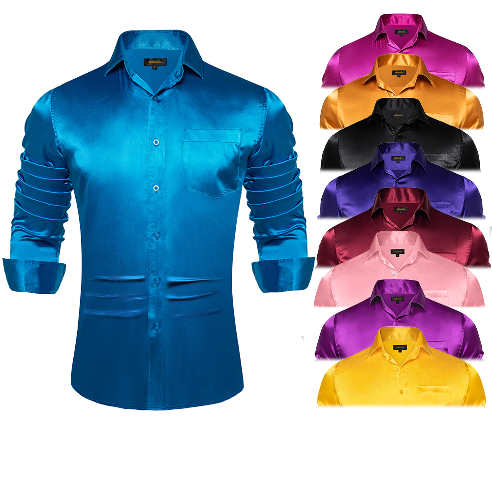 Heren Blauw Rood Wit Zwart Sat - Mens Satin Silk Dress Shirt recensie en prijs