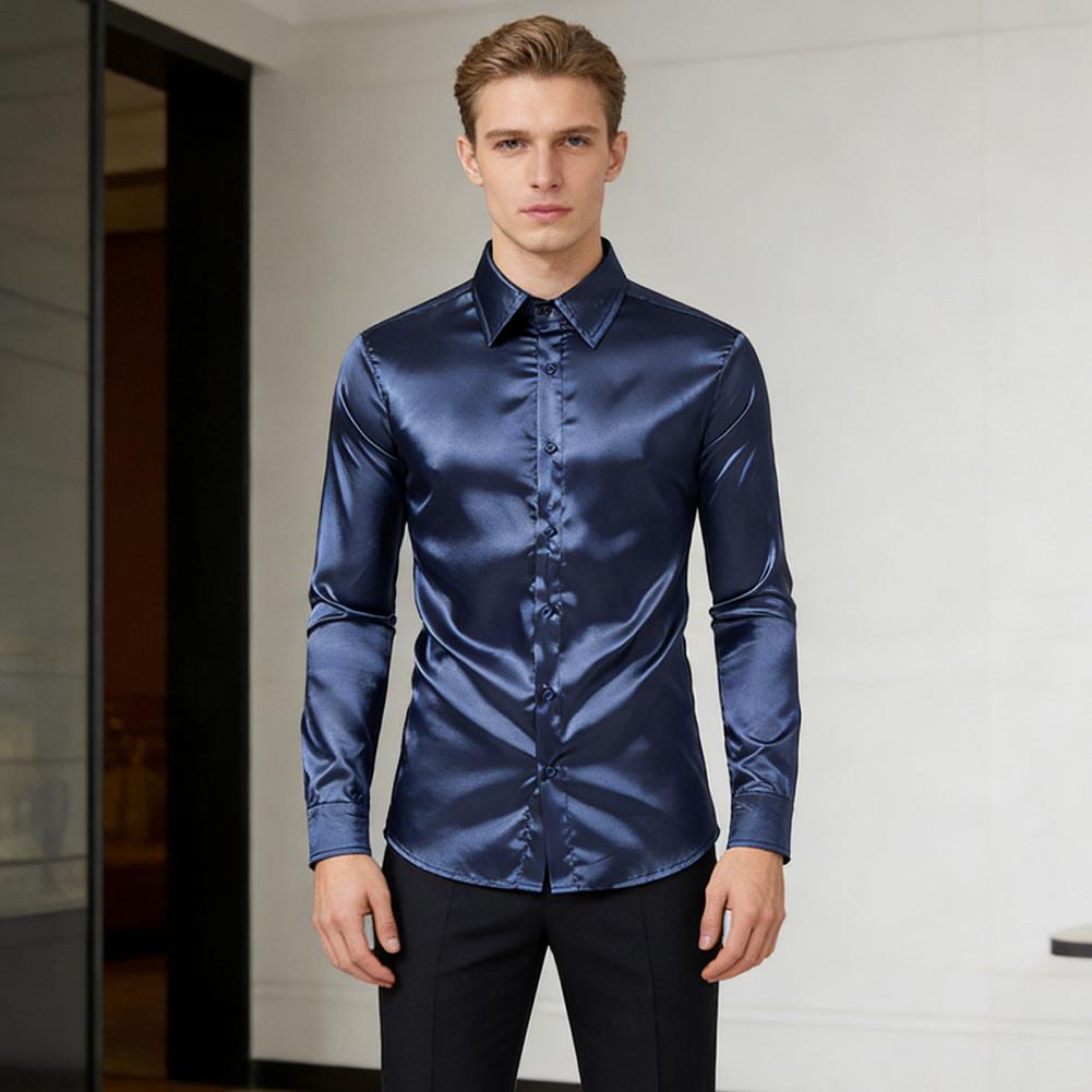 Blauw Oranje Rood Geel Satijn  - Mens Satin Silk Dress Shirt recensie en prijs