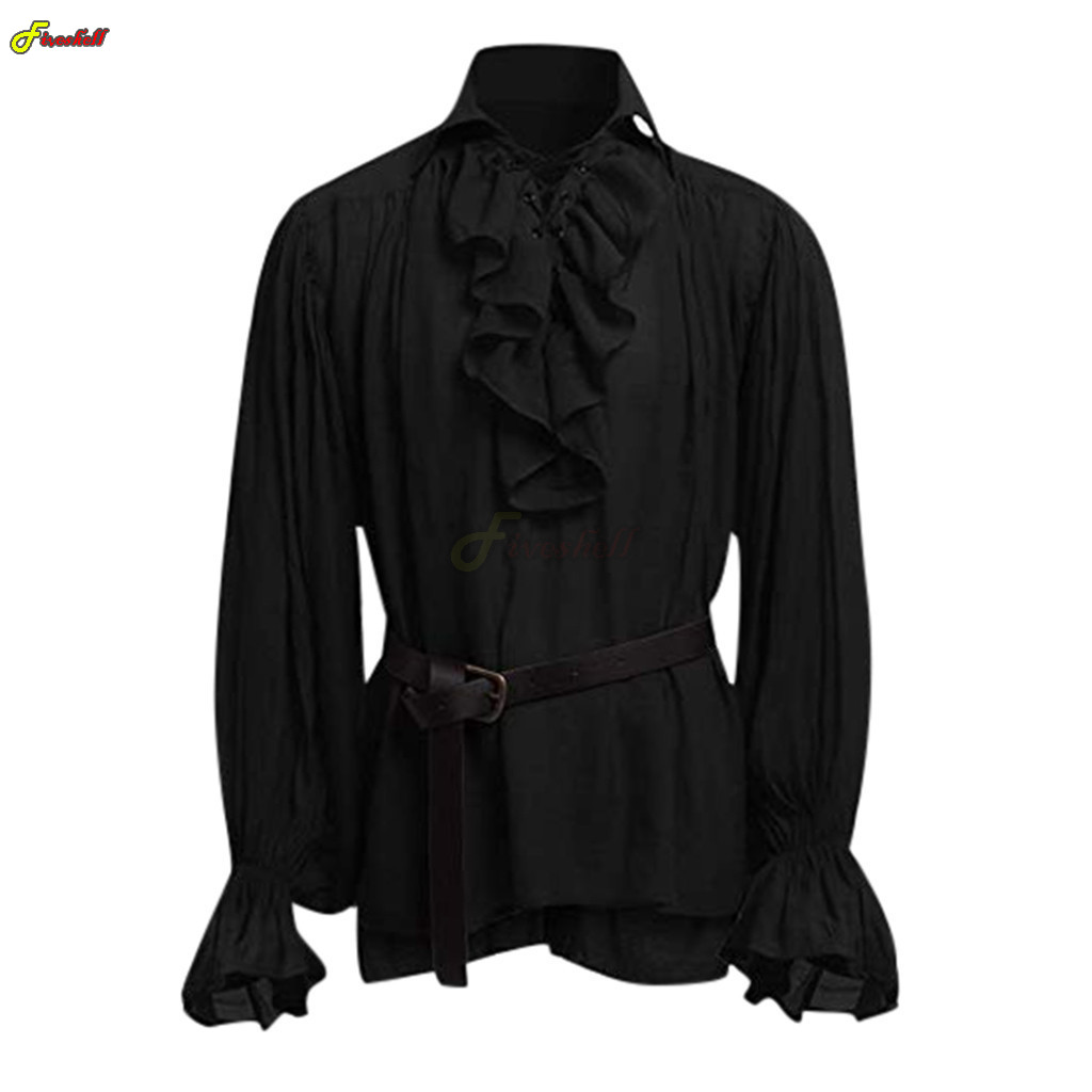 Mens Halloween Lace Up Piraat  - Medieval Gothic Lace Up Pirate Shirt recensie en prijs