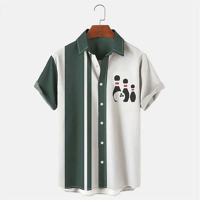 Heren gestreept bowlingpatroon - Short Sleeve Bowling Shirt Retro recensie en prijs