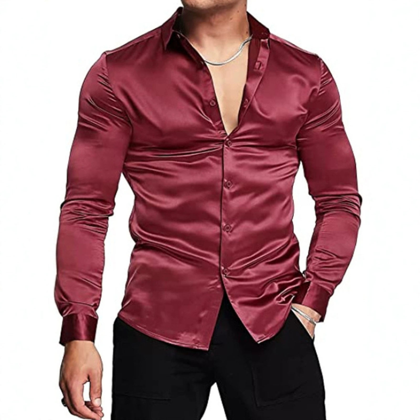 Lente Herfst Zijde Satijn Shir - Mens Satin Silk Dress Shirt recensie en prijs