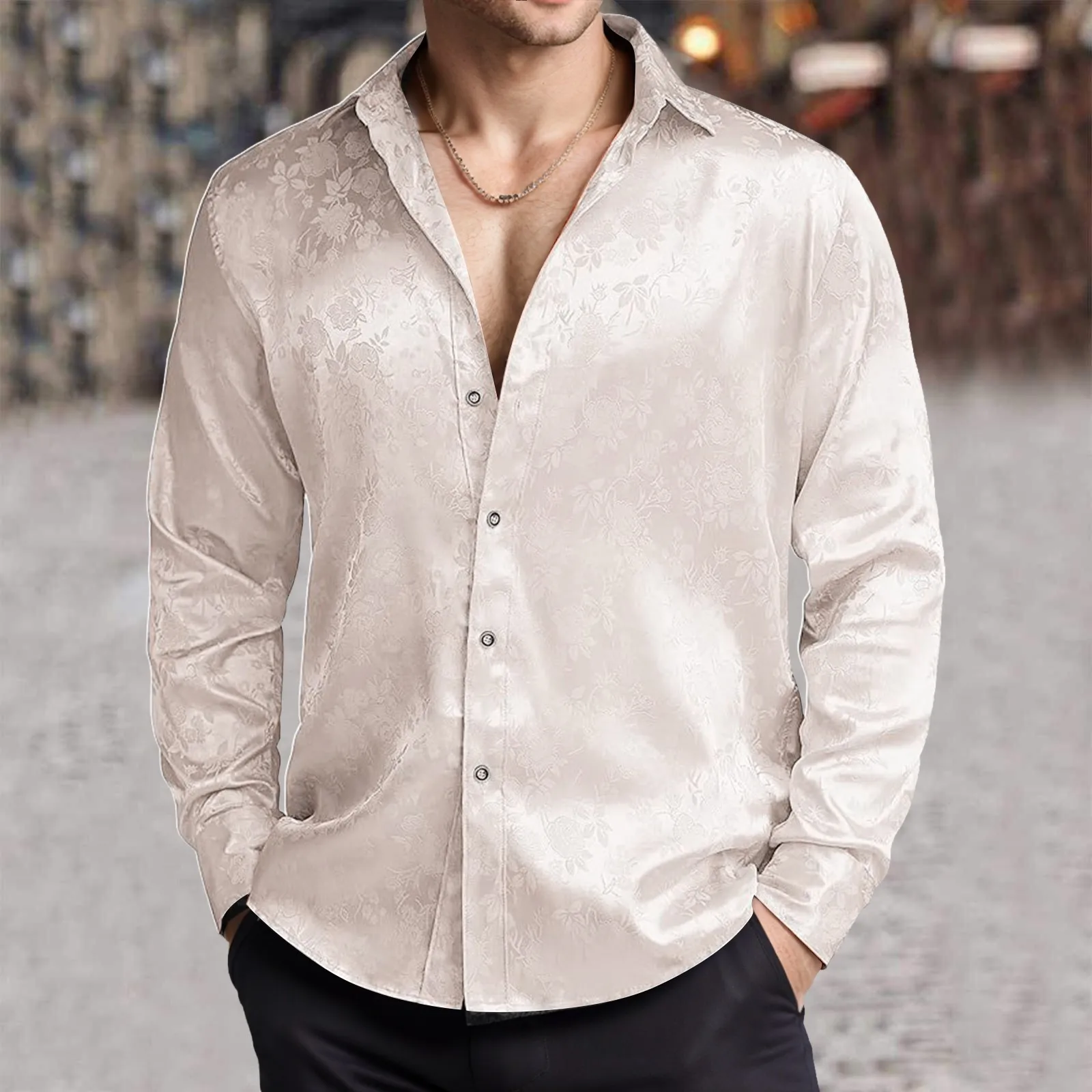 Heren imitatiezijde satijnen o - Mens Satin Silk Dress Shirt recensie en prijs