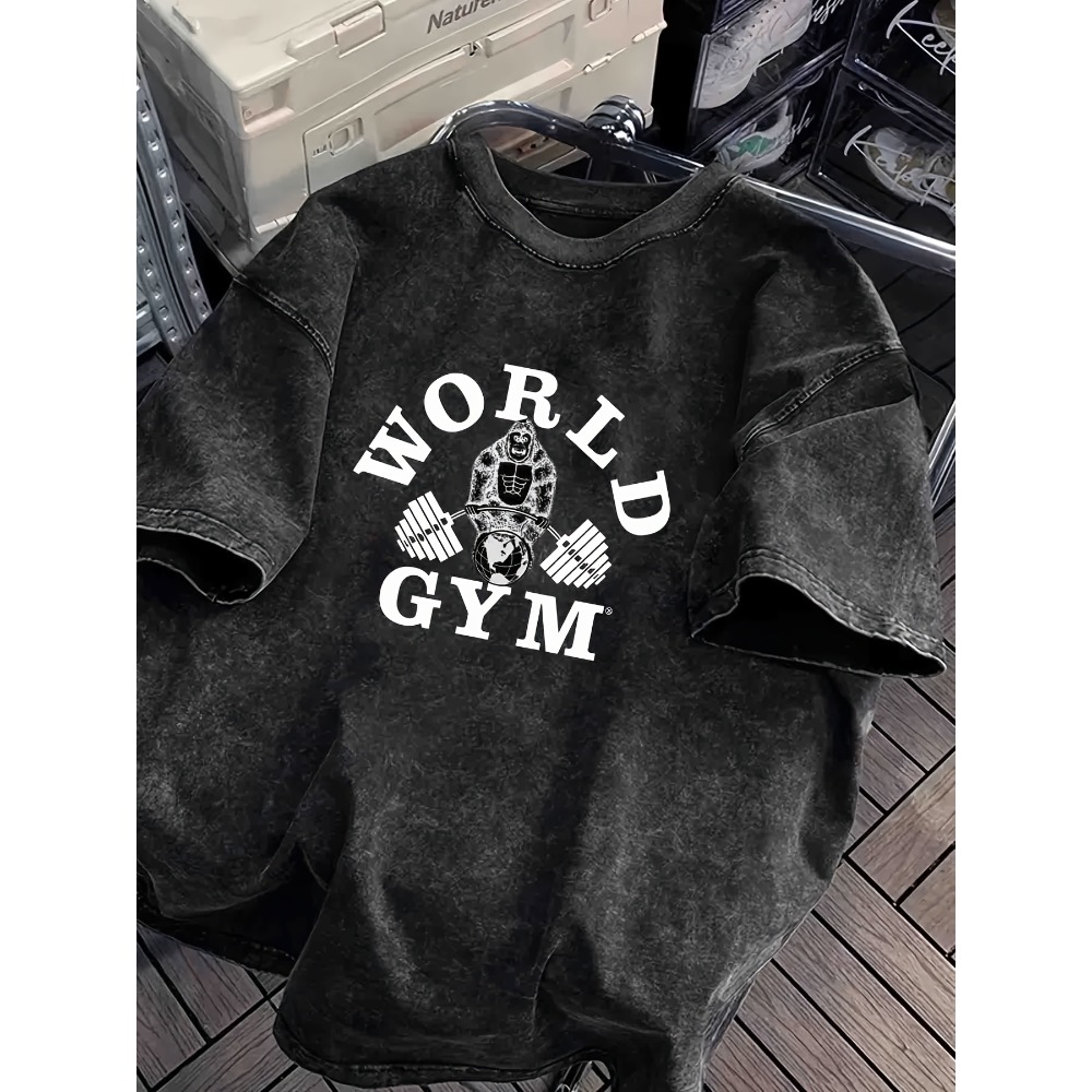 World Gym Gorilla Gewichten op - Acid Wash Vintage Graphic T Shirt recensie en prijs