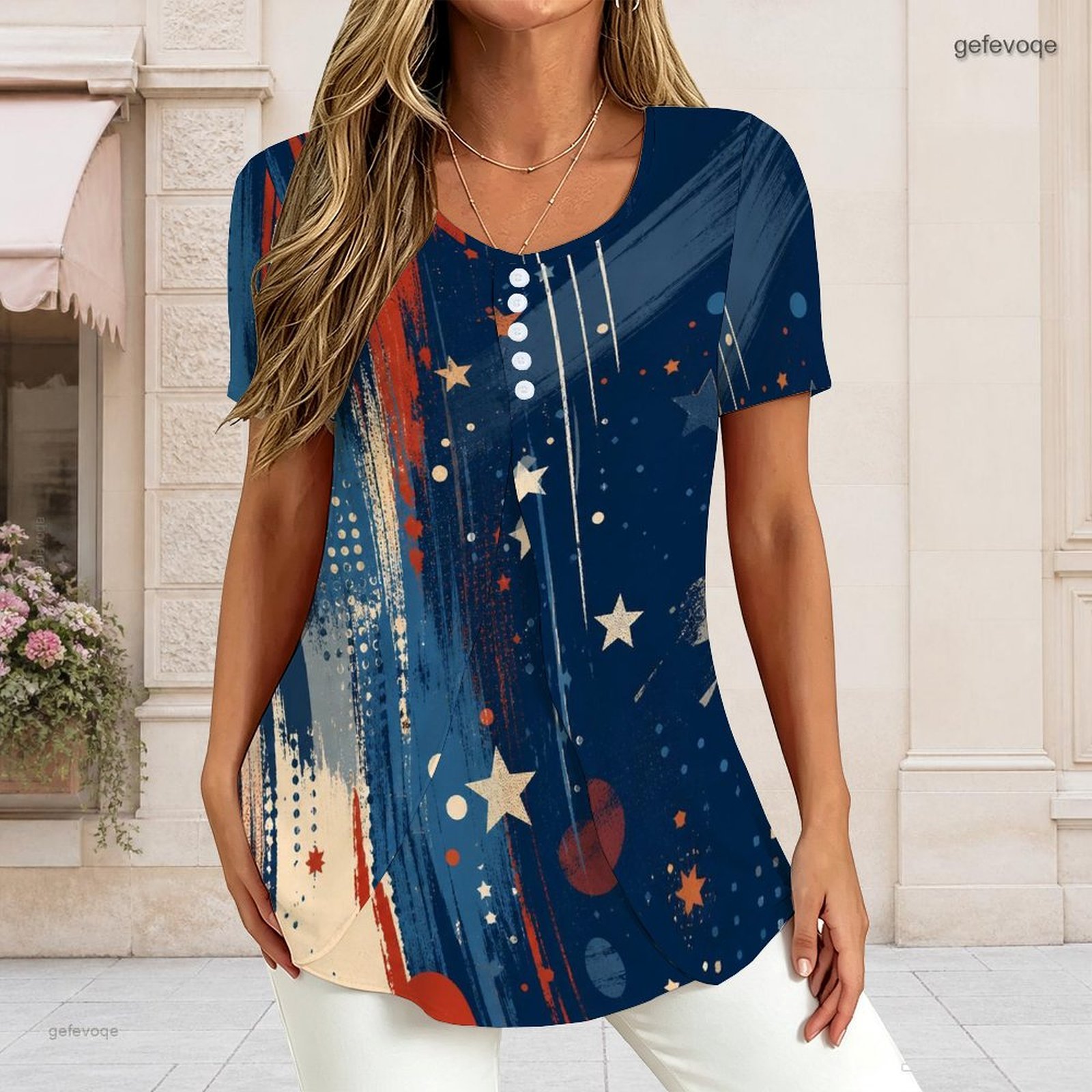 Dames V-hals T-shirt met korte - T-Shirts recensie en prijs
