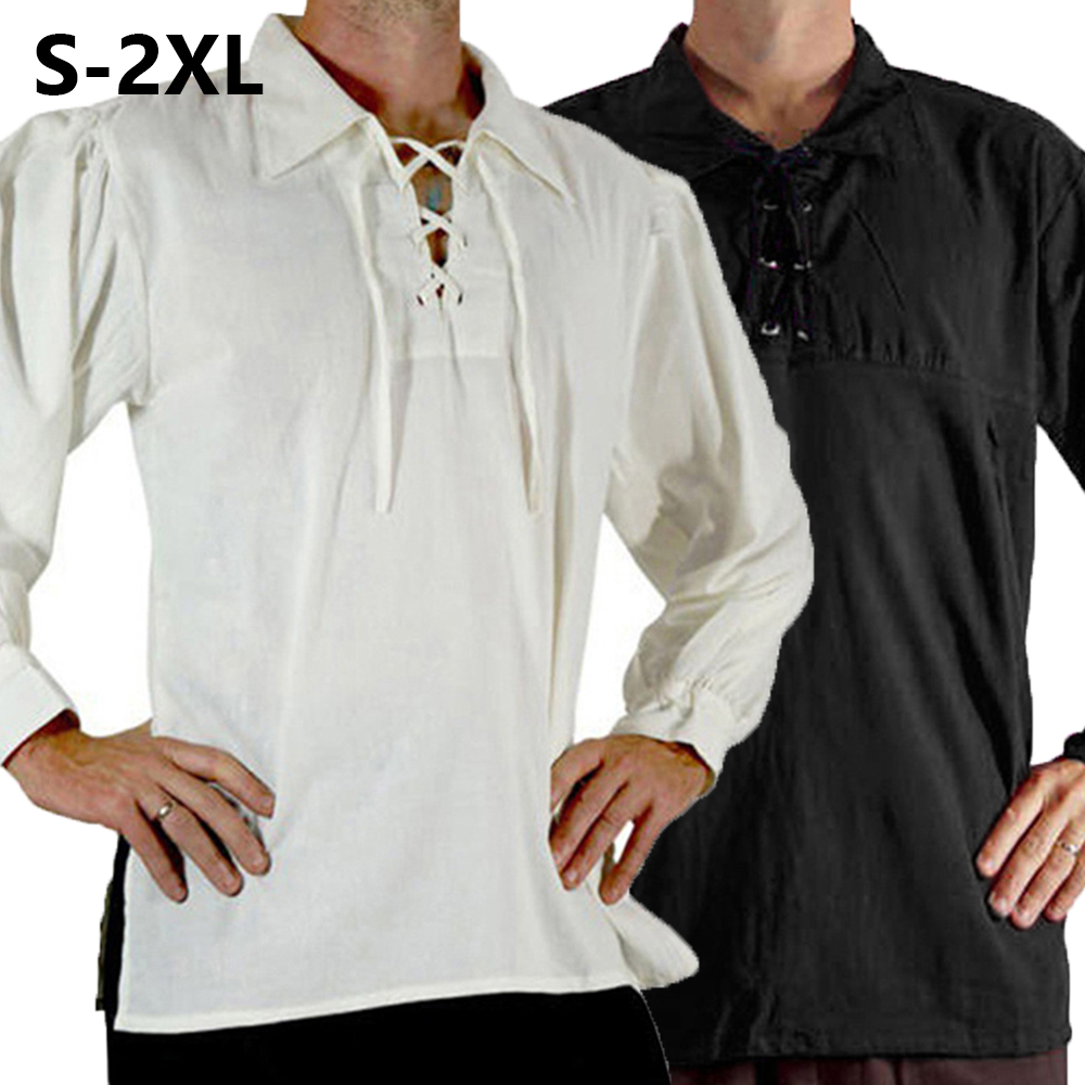 Mannen Middeleeuwse Renaissanc - Medieval Gothic Lace Up Pirate Shirt recensie en prijs
