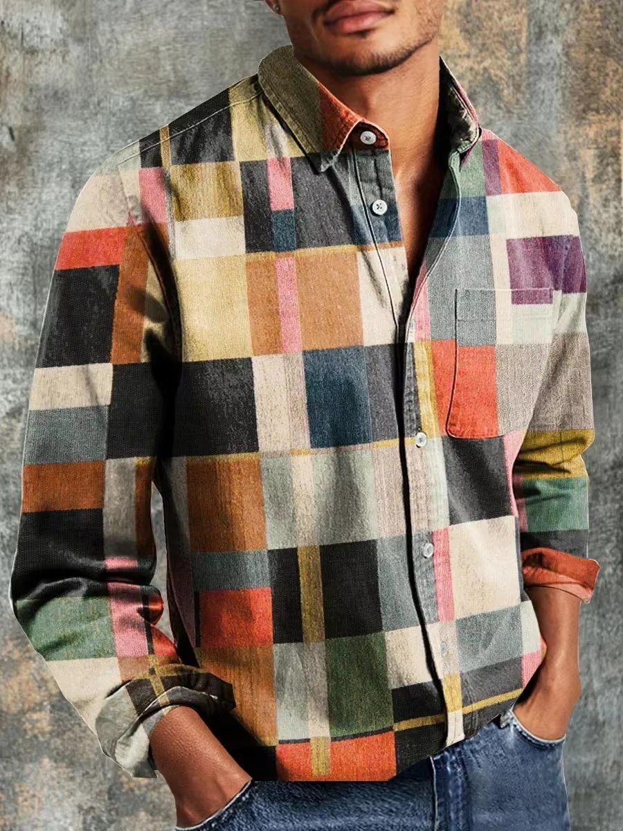 Herenmode Casual Mode Patchwor - Mens Linen Shirt Long Sleeve recensie en prijs
