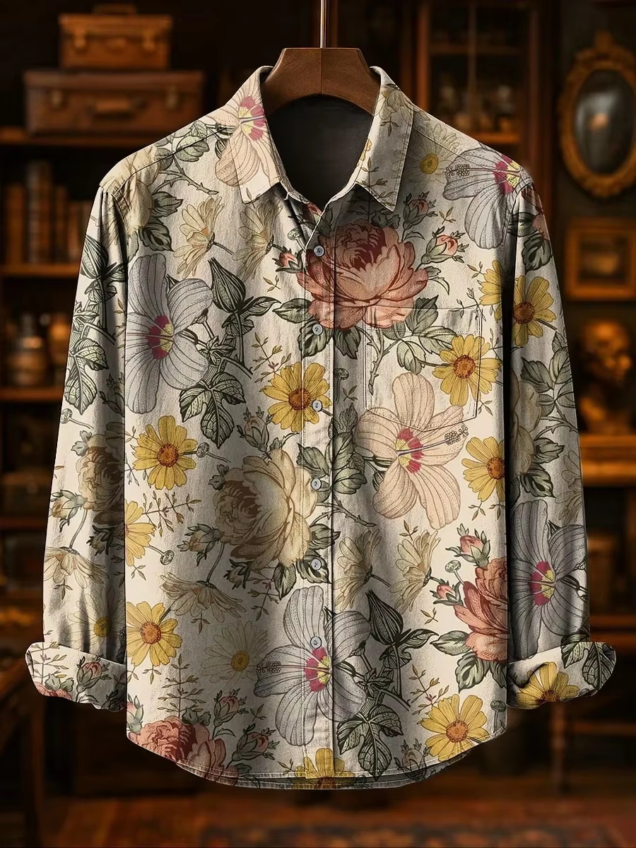 Herenmode Casual Mode Patchwor - Mens Linen Shirt Long Sleeve recensie en prijs